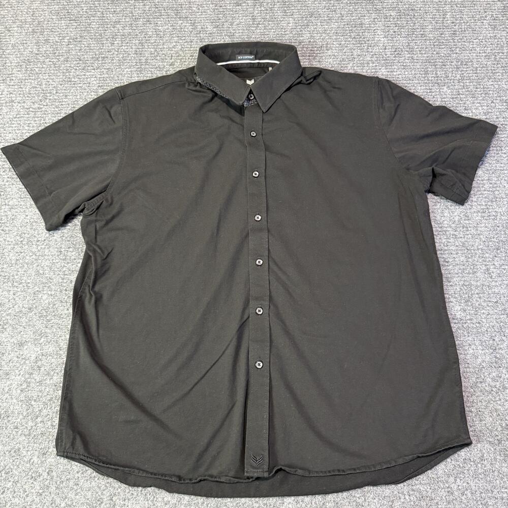 Buttercloth Shirt Mens 2XL Black Icy Cotton Short Sleeve Button Up Knit Casual